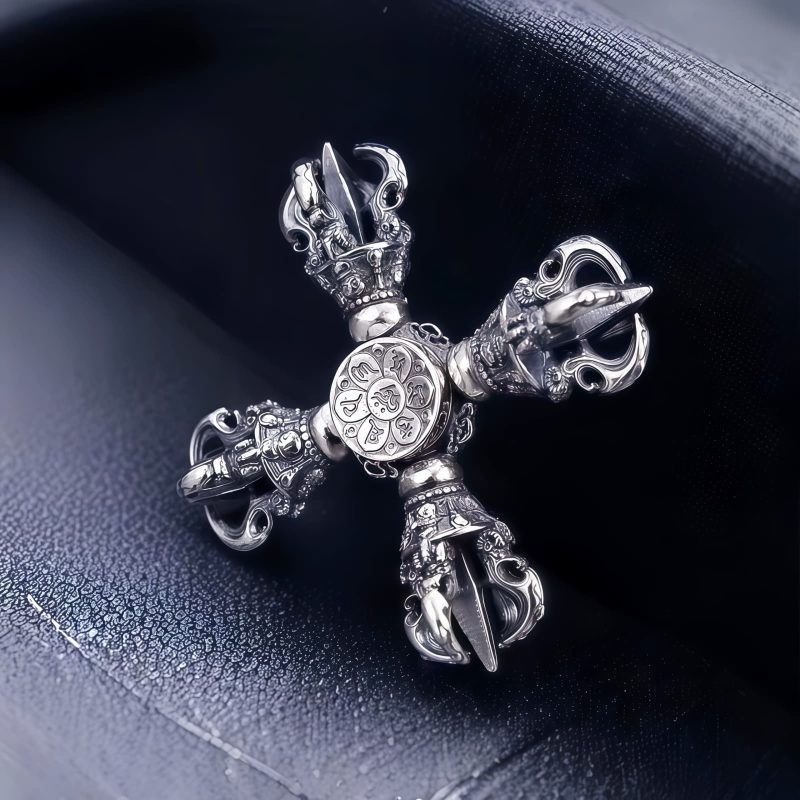 Tibetan 925 Silver Double Dorje Pendant Tibetan 925 Silver Double Dorje Pendant