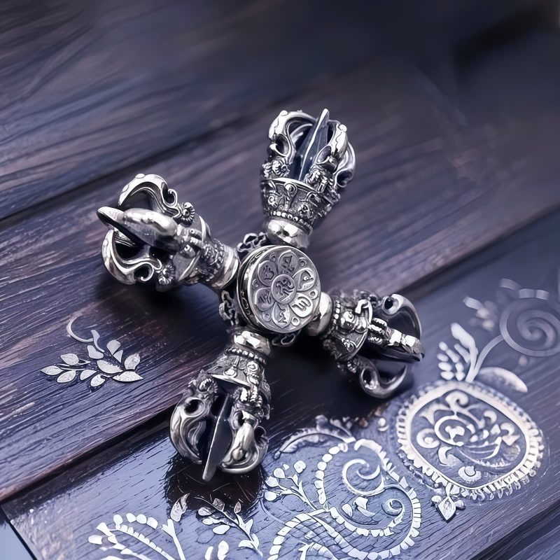 Tibetan 925 Silver Double Dorje Pendant Tibetan 925 Silver Double Dorje Pendant