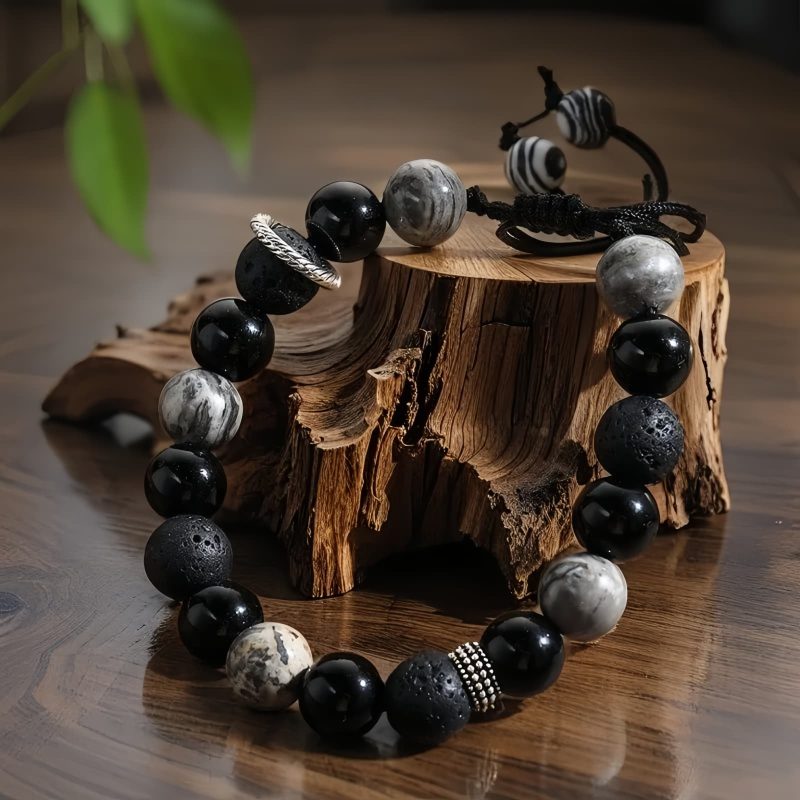 Vintage Lava Rock and Obsidian Wellness Bracelet Vintage Lava Rock and Obsidian Wellness Bracelet