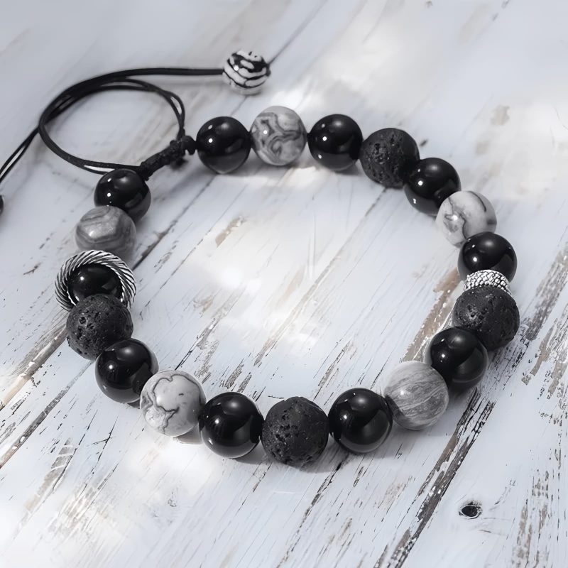 Vintage Lava Rock and Obsidian Wellness Bracelet Vintage Lava Rock and Obsidian Wellness Bracelet