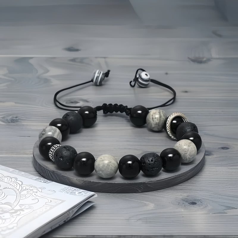Vintage Lava Rock and Obsidian Wellness Bracelet Vintage Lava Rock and Obsidian Wellness Bracelet