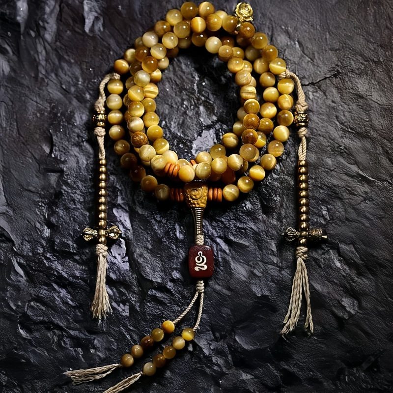 108 Mala Beads Tiger Eye Dorje Tassel Bracelet 108 Mala Beads Tiger Eye Dorje Tassel Bracelet