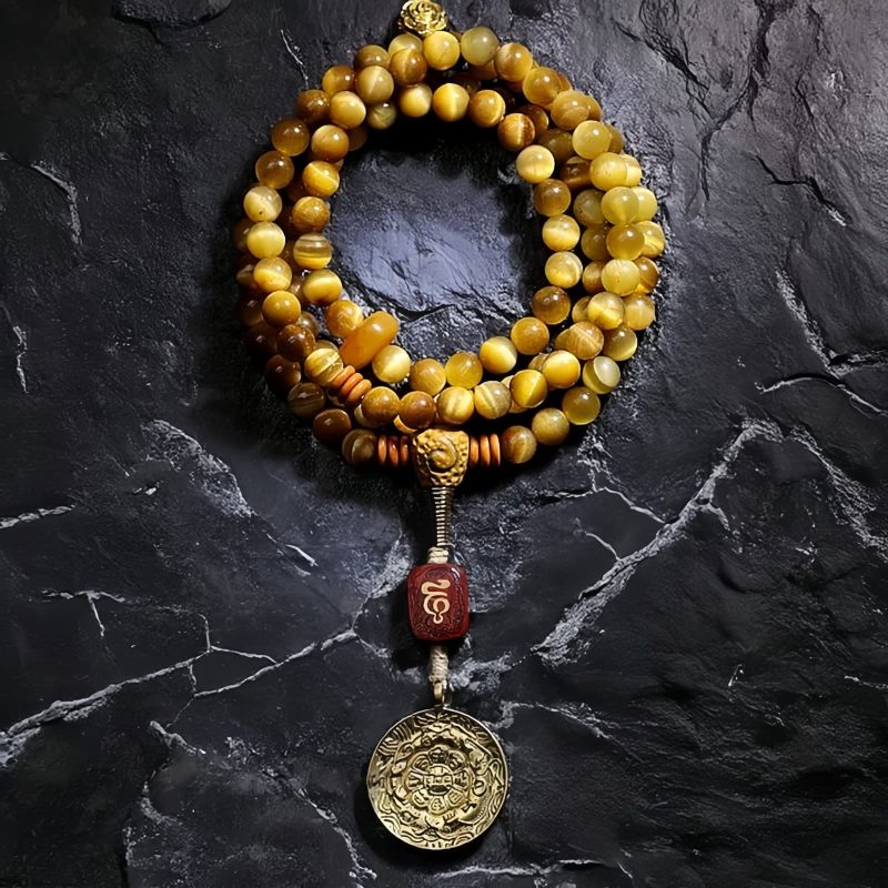 108 Mala Beads Tiger Eye Dorje Tassel Bracelet 108 Mala Beads Tiger Eye Dorje Tassel Bracelet