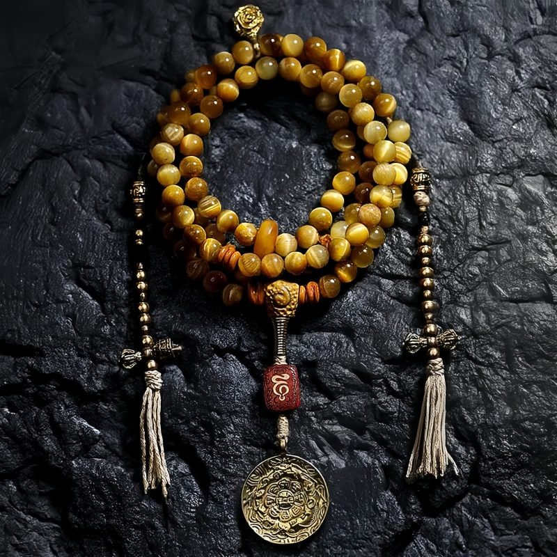 108 Mala Beads Tiger Eye Dorje Tassel Bracelet 108 Mala Beads Tiger Eye Dorje Tassel Bracelet