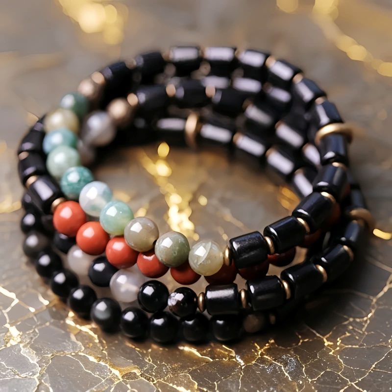 Ebony Wood Red Jasper Peace Couple Bracelet Ebony Wood Red Jasper Peace Couple Bracelet