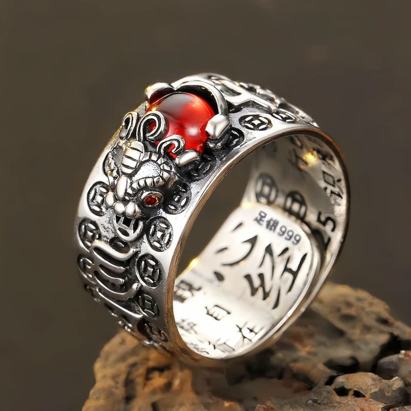 FengShui Garnet Wealth Ring with PiXiu Design FengShui Garnet Wealth Ring with PiXiu Design