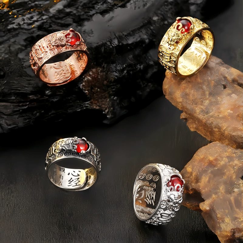 FengShui Garnet Wealth Ring with PiXiu Design FengShui Garnet Wealth Ring with PiXiu Design