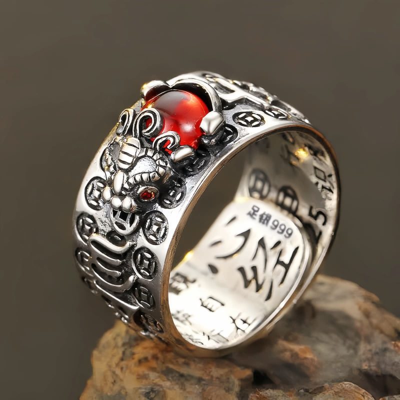 FengShui Garnet Wealth Ring with PiXiu Design FengShui Garnet Wealth Ring with PiXiu Design