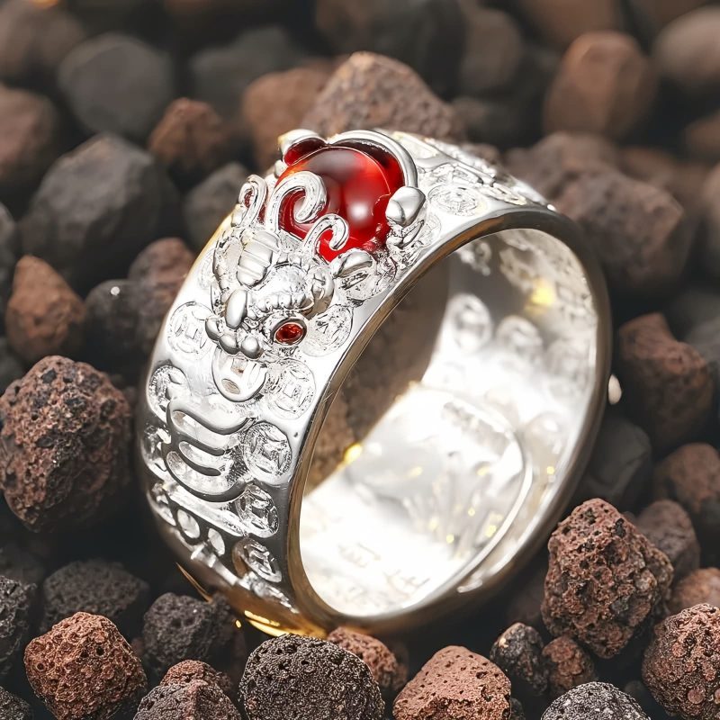 FengShui Garnet Wealth Ring with PiXiu Design FengShui Garnet Wealth Ring with PiXiu Design