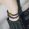 Doppelt gewickeltes Schutzarmband aus mattem Onyx & Topas Frosted Black Onyx Double Wrap Protection Bracelet