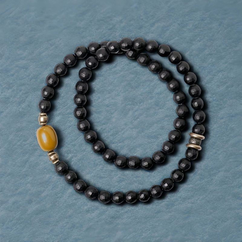 Doppelt gewickeltes Schutzarmband aus mattem Onyx & Topas Frosted Black Onyx Double Wrap Protection Bracelet
