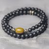 Doppelt gewickeltes Schutzarmband aus mattem Onyx & Topas Frosted Black Onyx Double Wrap Protection Bracelet