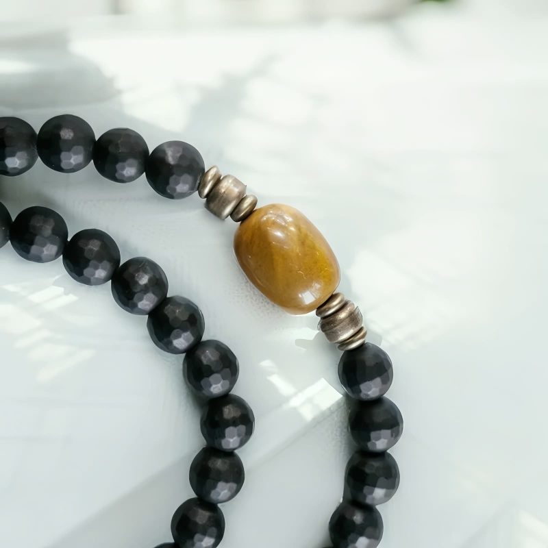 Doppelt gewickeltes Schutzarmband aus mattem Onyx & Topas Frosted Black Onyx Double Wrap Protection Bracelet