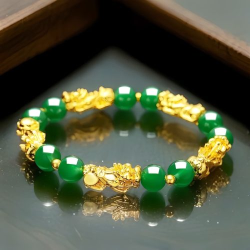 Golden Pixiu Wealth Bracelet with Red Agate