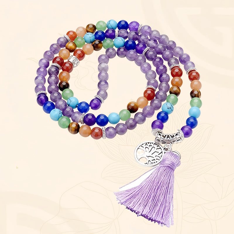 Multilayer Tiger Eye Amethyst 108 Mala Necklace Multilayer Tiger Eye Amethyst 108 Mala Necklace