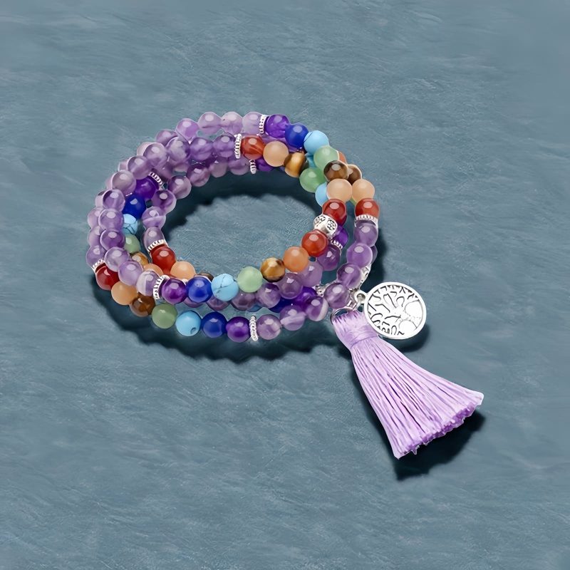 Multilayer Tiger Eye Amethyst 108 Mala Necklace Multilayer Tiger Eye Amethyst 108 Mala Necklace