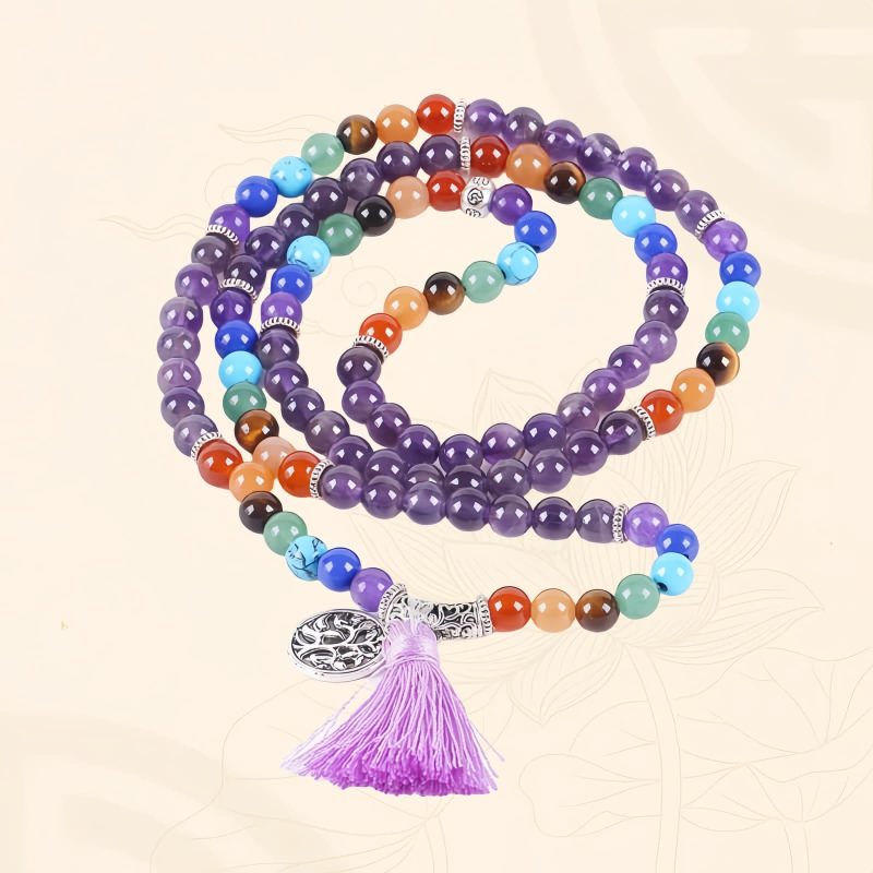 Multilayer Tiger Eye Amethyst 108 Mala Necklace Multilayer Tiger Eye Amethyst 108 Mala Necklace