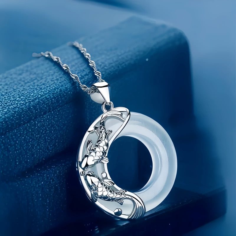 Natural White Jade Koi Necklace Natural White Jade Koi Necklace