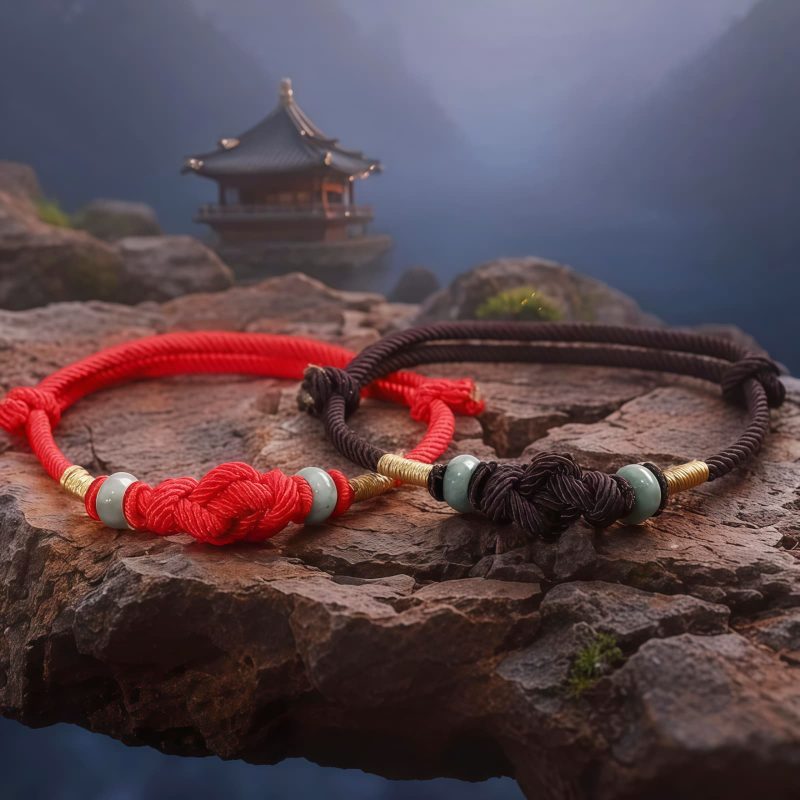 Red String Jade Fortune Knot Couple Bracelet Red String Jade Fortune Knot Couple Bracelet