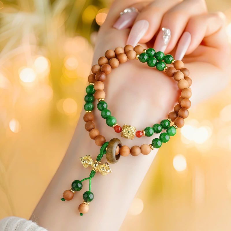 チベット産白檀 ドルジェ・バジュラ 2連編み ヒーリングブレスレット Tibet Sandalwood Dorje Vajra Double Twisted Healing Bracelet