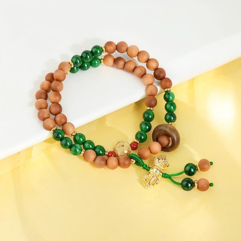チベット産白檀 ドルジェ・バジュラ 2連編み ヒーリングブレスレット Tibet Sandalwood Dorje Vajra Double Twisted Healing Bracelet