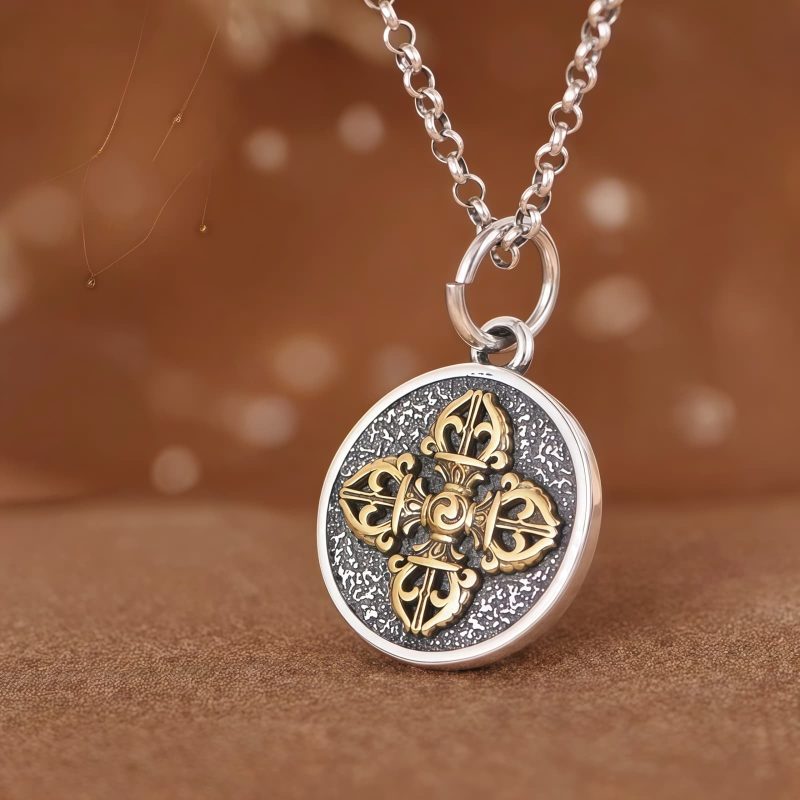 Tibetan 925 Sterling Silver Double Dorje Vajra Blessing Necklace Tibetan 925 Sterling Silver Double Dorje Vajra Blessing Necklace