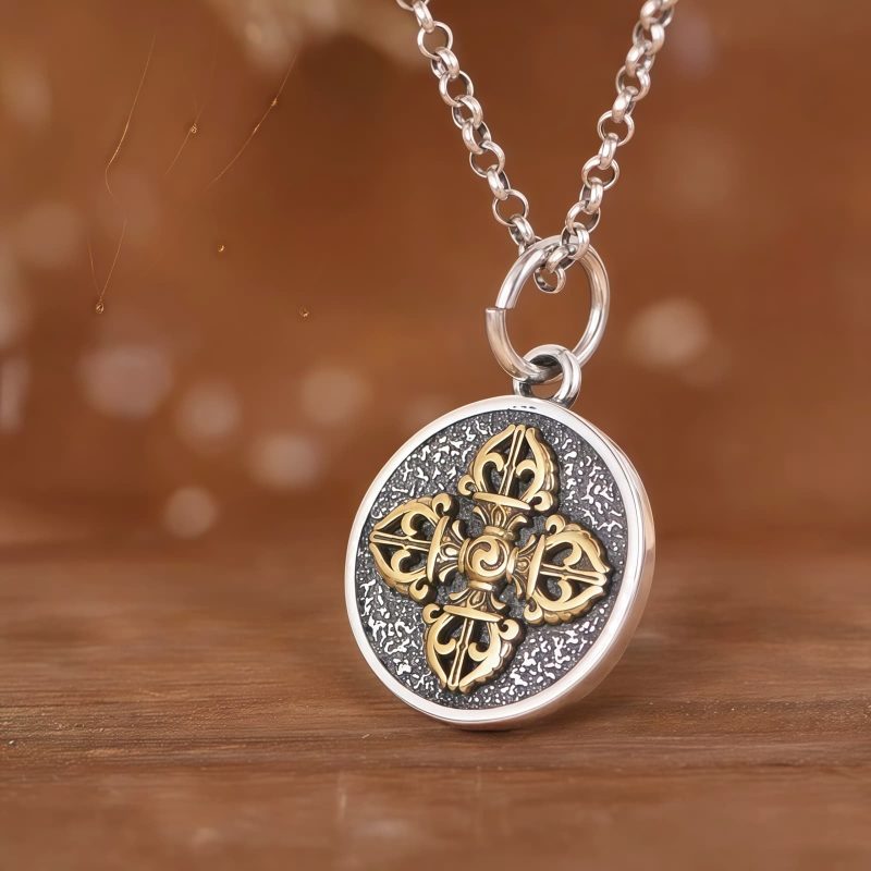 Tibetan 925 Sterling Silver Double Dorje Vajra Blessing Necklace Tibetan 925 Sterling Silver Double Dorje Vajra Blessing Necklace