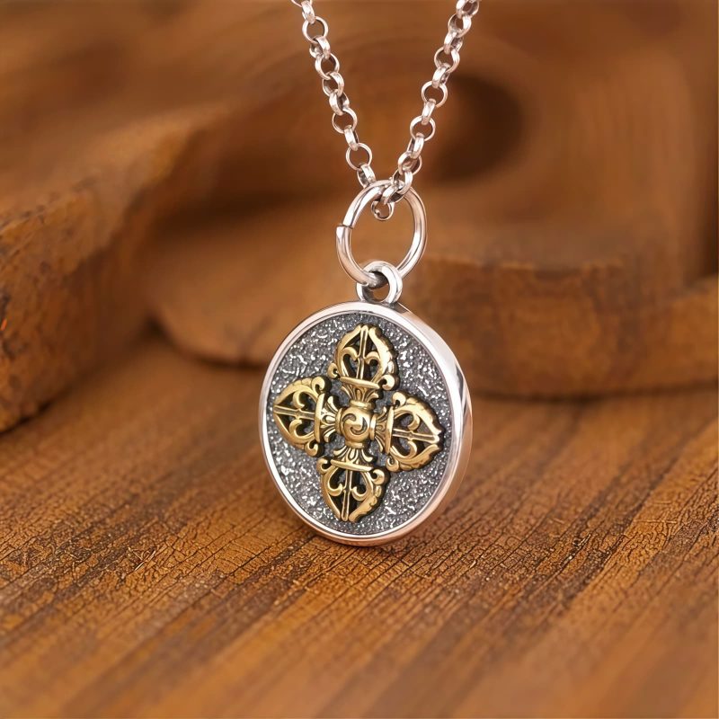 Tibetan 925 Sterling Silver Double Dorje Vajra Blessing Necklace Tibetan 925 Sterling Silver Double Dorje Vajra Blessing Necklace