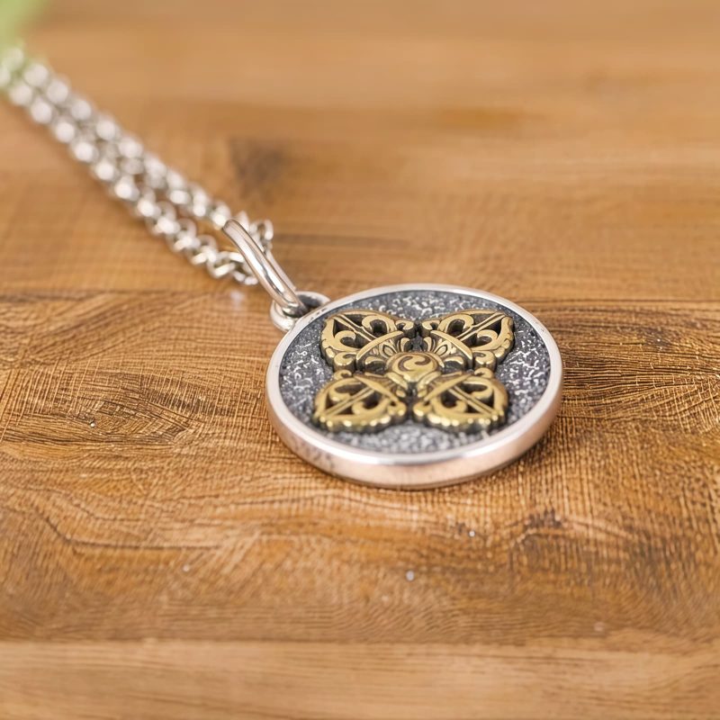 Tibetan 925 Sterling Silver Double Dorje Vajra Blessing Necklace Tibetan 925 Sterling Silver Double Dorje Vajra Blessing Necklace
