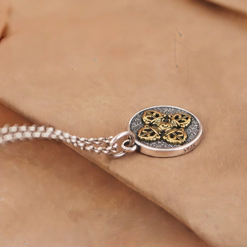 Tibetan 925 Sterling Silver Double Dorje Vajra Blessing Necklace Tibetan 925 Sterling Silver Double Dorje Vajra Blessing Necklace