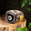 Tibetan 925 Sterling Silver Goddess of Wealth Dzi Bead Ring Tibetan 925 Sterling Silver Goddess of Wealth Dzi Bead Ring