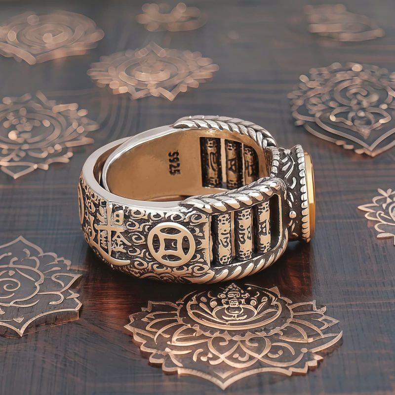 Tibetan Carved Copper Coin Rotatable Ring Tibetan Carved Copper Coin Rotatable Ring