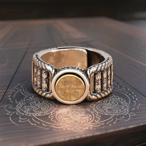 Anillo de Cobre Tibetano con Moneda Giratoria y Mantra