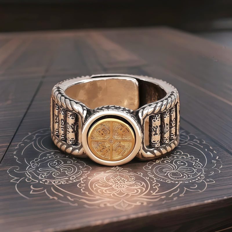 Tibetan Carved Copper Coin Rotatable Ring Tibetan Carved Copper Coin Rotatable Ring