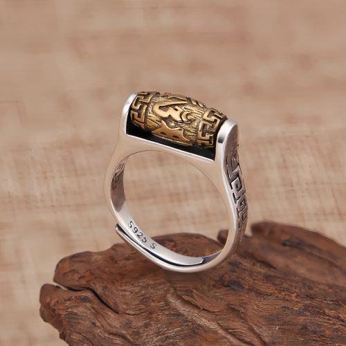 Anillo Tibetano Giratorio de Cobre con Mantra Tallado