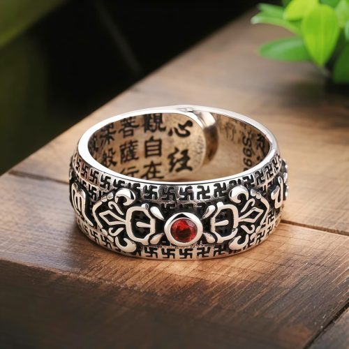 Anillo de Riqueza Tibetano de Cobre con Rubí