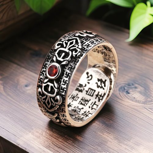 Anillo de Riqueza Tibetano de Cobre con Rubí