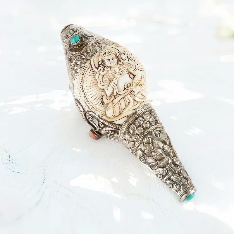 チベット彫刻 法螺貝(シャンカ) 仏教装飾品|招財と精神の静寂 Tibetan Engraved Shankha Buddha Wealth Decor
