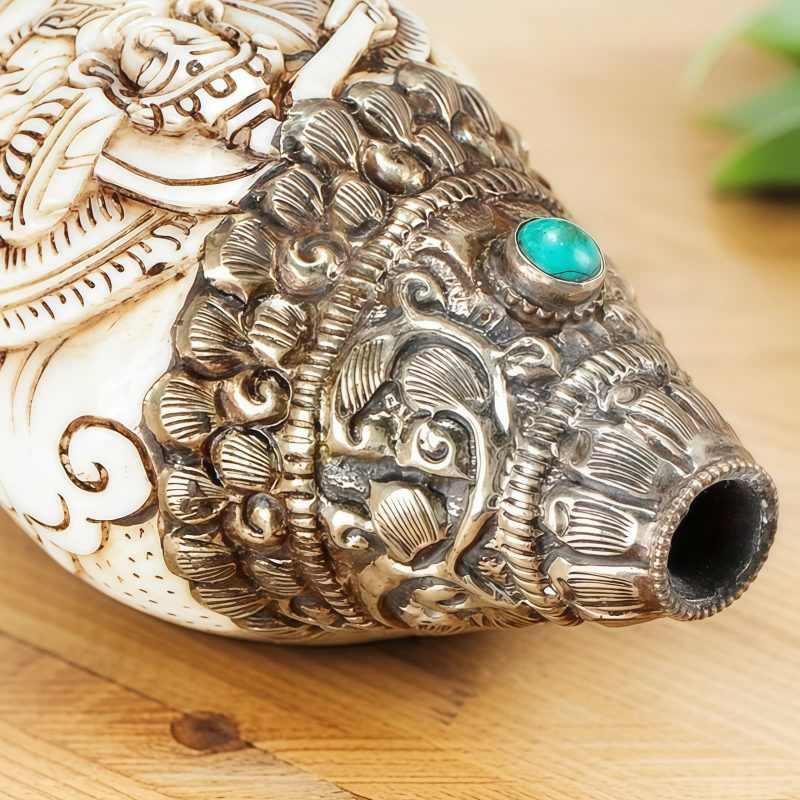 チベット彫刻 法螺貝(シャンカ) 仏教装飾品|招財と精神の静寂 Tibetan Engraved Shankha Buddha Wealth Decor