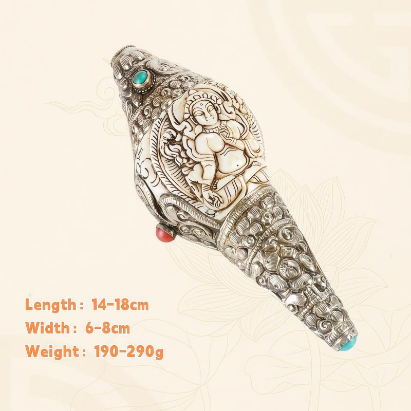 チベット彫刻 法螺貝(シャンカ) 仏教装飾品|招財と精神の静寂 Tibetan Engraved Shankha Buddha Wealth Decor