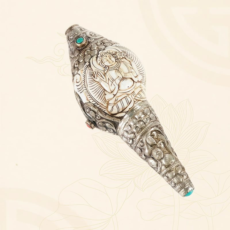 チベット彫刻 法螺貝(シャンカ) 仏教装飾品|招財と精神の静寂 Tibetan Engraved Shankha Buddha Wealth Decor