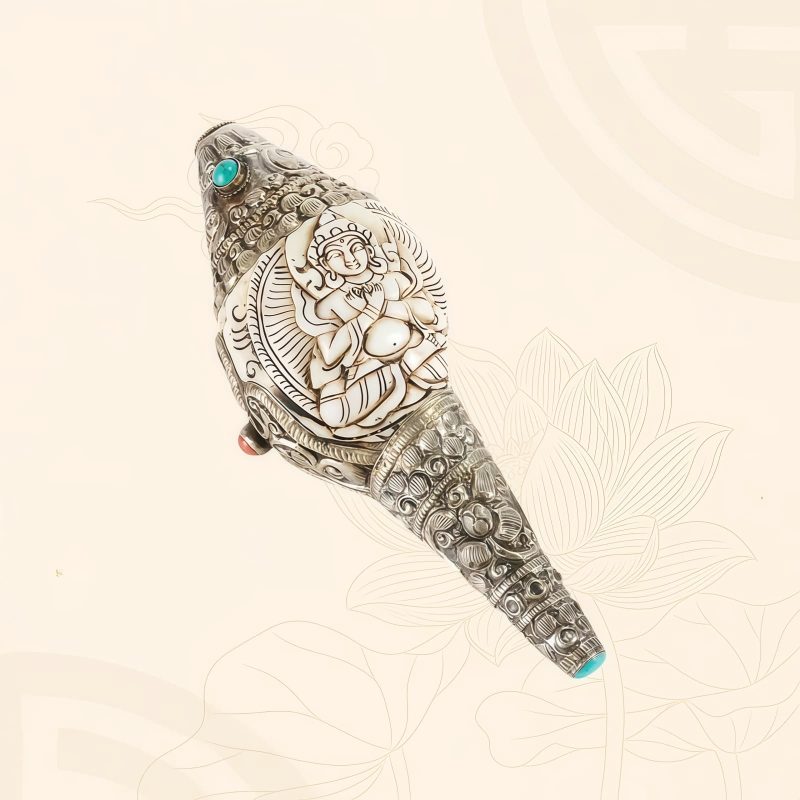 チベット彫刻 法螺貝(シャンカ) 仏教装飾品|招財と精神の静寂 Tibetan Engraved Shankha Buddha Wealth Decor