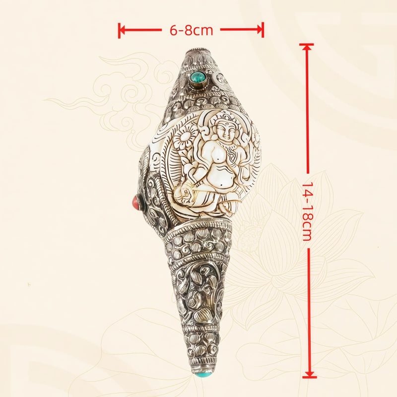 チベット彫刻 法螺貝(シャンカ) 仏教装飾品|招財と精神の静寂 Tibetan Engraved Shankha Buddha Wealth Decor