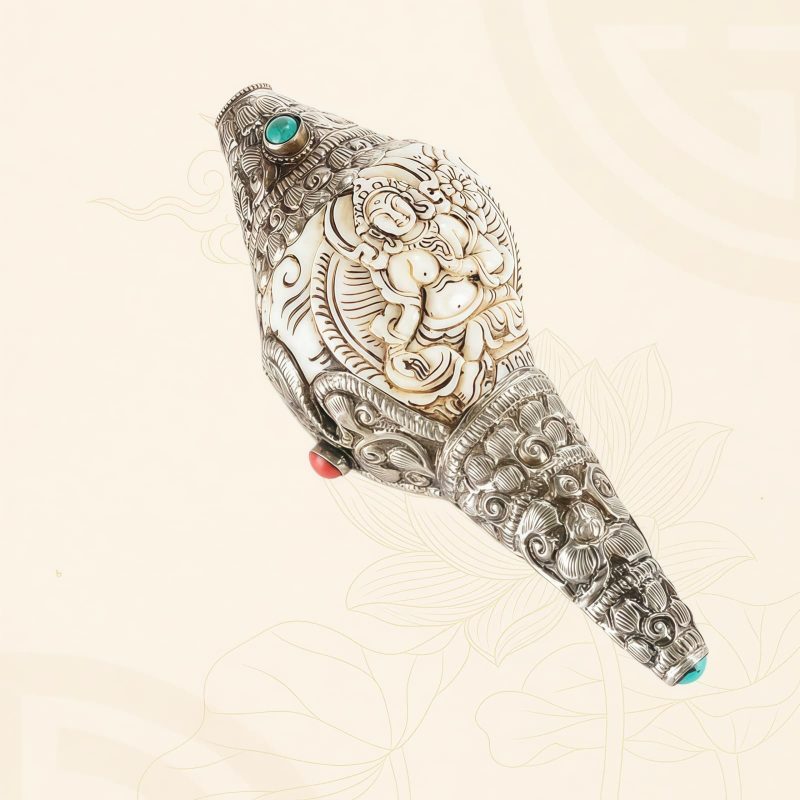 チベット彫刻 法螺貝(シャンカ) 仏教装飾品|招財と精神の静寂 Tibetan Engraved Shankha Buddha Wealth Decor