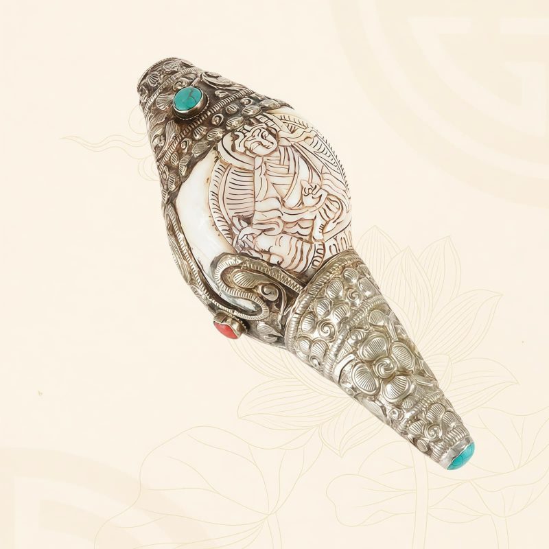 チベット彫刻 法螺貝(シャンカ) 仏教装飾品|招財と精神の静寂 Tibetan Engraved Shankha Buddha Wealth Decor