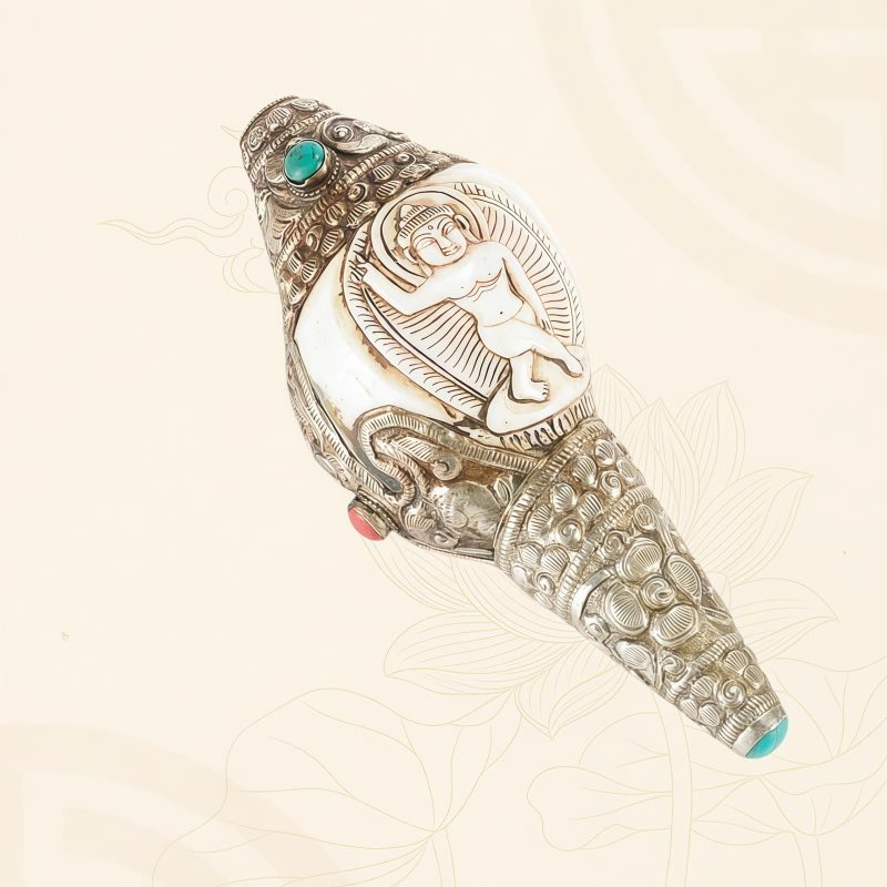 チベット彫刻 法螺貝(シャンカ) 仏教装飾品|招財と精神の静寂 Tibetan Engraved Shankha Buddha Wealth Decor