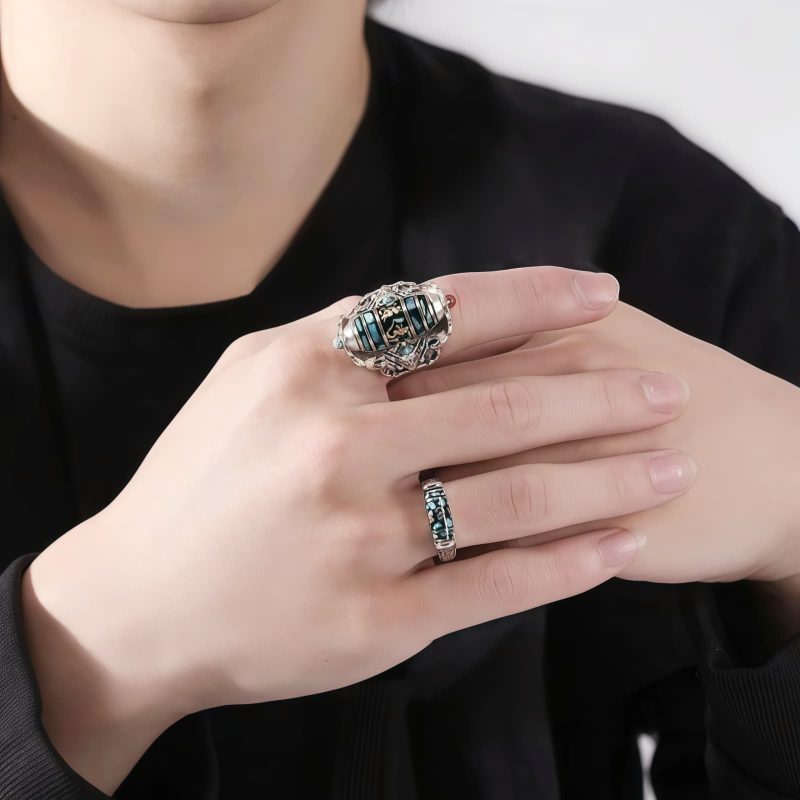 Tibetan Garuda Dzi Rotatable Peace Ring Tibetan Garuda Dzi Rotatable Peace Ring