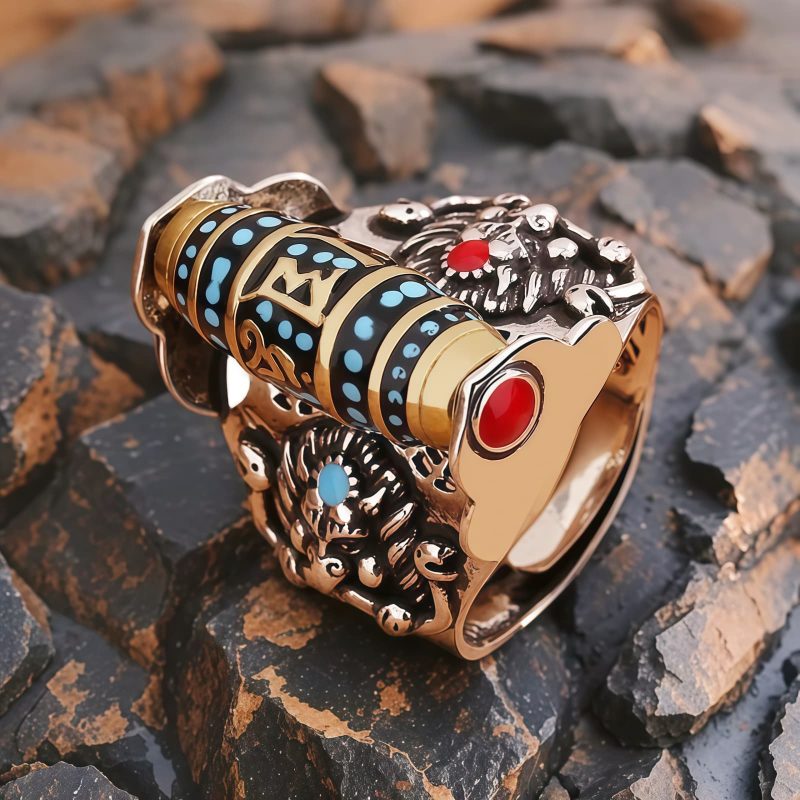 Tibetan Garuda Dzi Rotatable Peace Ring Tibetan Garuda Dzi Rotatable Peace Ring