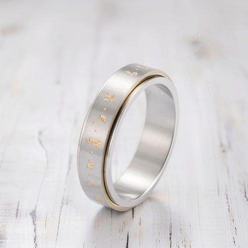 Anillo Giratorio de Acero de Titanio con Mantra Tibetano