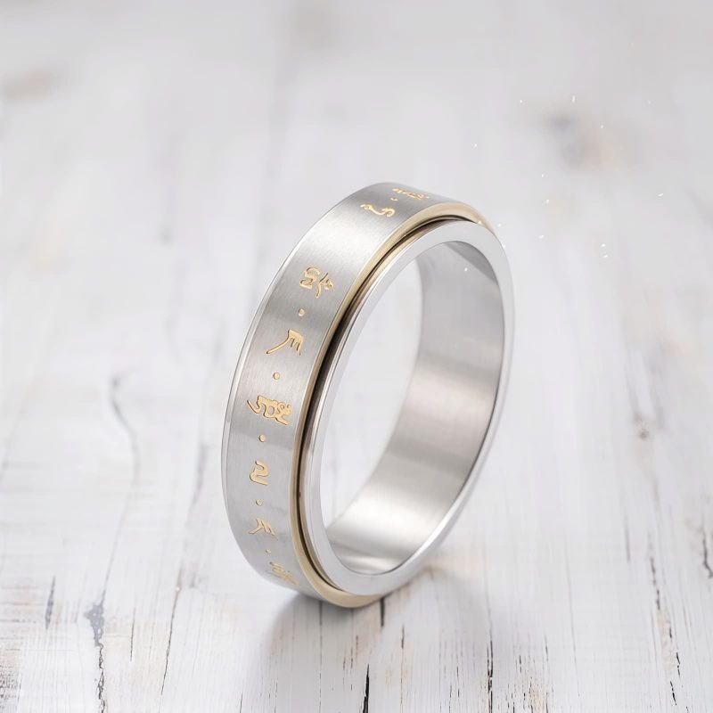 Tibetan Mantra Rotatable Titanium Steel Ring Tibetan Mantra Rotatable Titanium Steel Ring
